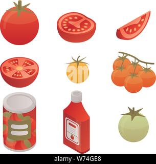 Tomato icons set, isometric style Stock Vector
