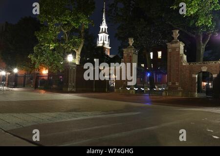 Long exposures of Harvard Square and Harvard University at night in Cambridge, Massachusetts, USA Stock Photo