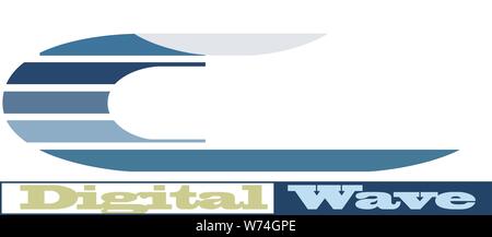 digital rolling surf wave curling in from the left with the words "Digital Wave" in two boxes below the graphic Stock Vector