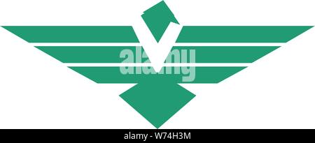 Bird of prey logo graphic with V neck. Stock Vector