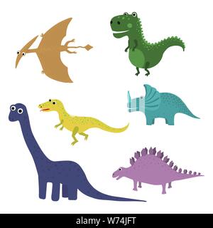 Cute vector dinosaurs isolated on white background. Stock Vector