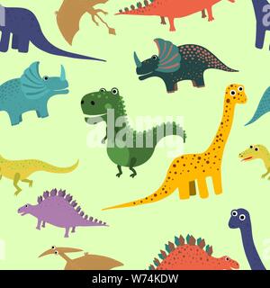 Hand drawn seamless pattern with dinosaurs. Perfect for kids fabric, textile, nursery wallpaper. Vector illustration. Stock Vector