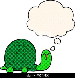 cute cartoon turtle with thought bubble in comic book style Stock Vector