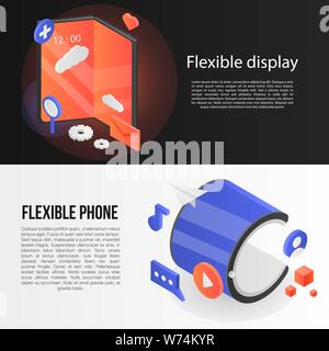Flexible display banner set, isometric style Stock Vector