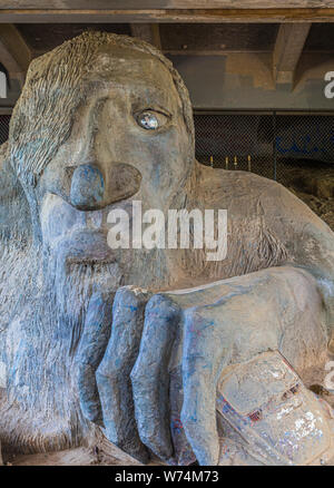 The famous troll under the Fremont Bridge in Seattle, Washington Stock Photo