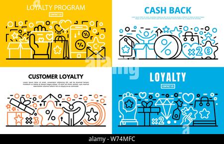 Loyalty program reward banner set, outline style Stock Vector