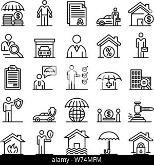 Insurance agent icons set, outline style Stock Vector