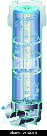Swirling water filtration system with bubbles to simulate flow direction Stock Vector
