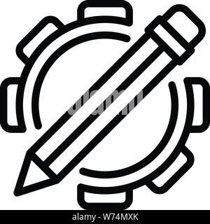 Pencil gear system icon, outline style Stock Vector