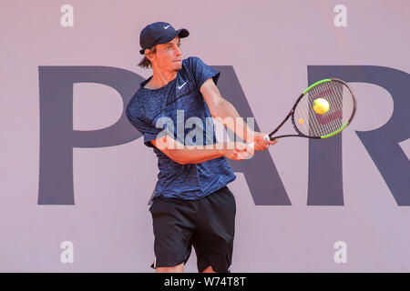 Filip Horansky (SVK) seen in action during the final match between Stefano Travaglia (ITA) and Filip Horansky (SVK) at Tennis ATP Challenger BNP Paribas Sopot Open. (Final score: 6:4,2:6,6:2) Stock Photo