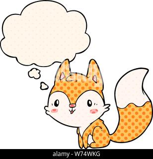 cartoon fox with thought bubble in comic book style Stock Vector