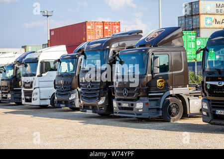 NUREMBERG / GERMANY - AUGUST 4, 2019: Different trucks ...