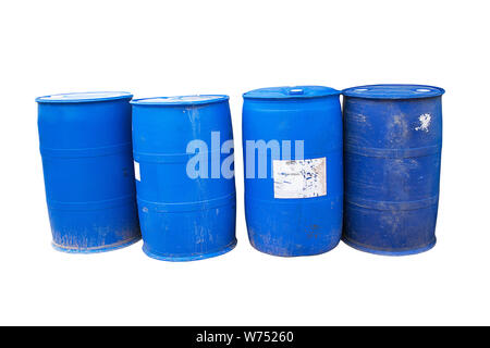 Chemical Plant, Plastic Storage Drums, Blue Barrels Stock Photo