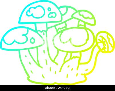cold gradient line drawing of a cartoon mushrooms Stock Vector