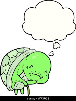 cute cartoon old turtle with thought bubble Stock Vector