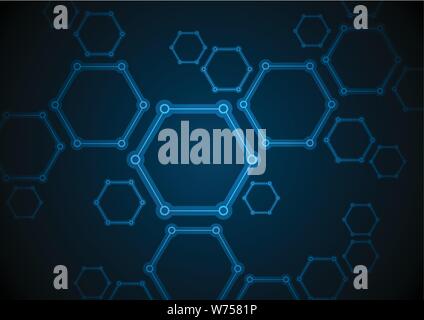 Dark blue abstract hexagon molecules tech background. Vector design Stock Vector
