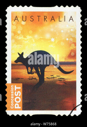 AUSTRALIA - CIRCA 2014: A used postage stamp from Australia, depicting a silhouette of a Kangaroo, circa 2014. Stock Photo