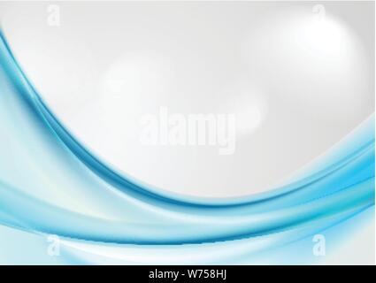 Bright blue abstract smooth waves on grey background. Vector design Stock Vector