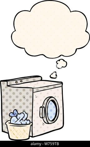 cartoon washing machine with thought bubble in comic book style Stock Vector