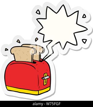 cartoon toaster toasting bread with speech bubble sticker Stock Vector