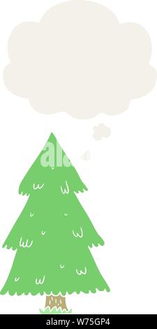 cartoon christmas tree with thought bubble in retro style Stock Vector
