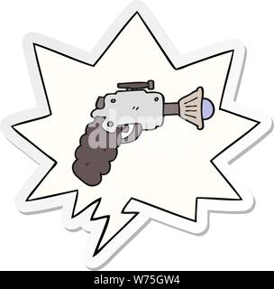 cartoon ray gun with speech bubble sticker Stock Vector