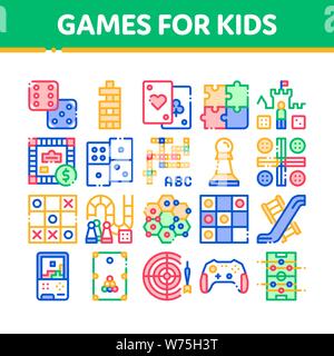 Interactive Kids Games Vector Thin Line Icons Set Stock Vector