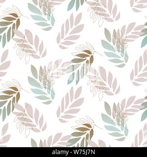 Outline leaves gradient lavender colors seamless vector pattern. Stock Vector