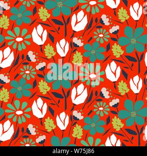 Cutout style flower seamless vector pattern. Stock Vector