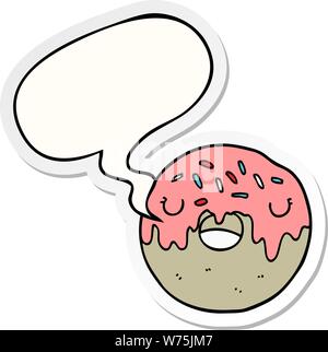 cartoon donut with speech bubble sticker Stock Vector