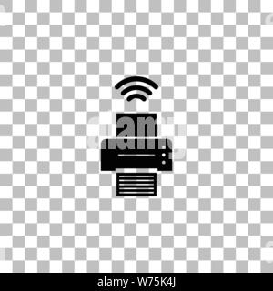 Printer with wi-fi connection. Black flat icon on a transparent background. Pictogram for your project Stock Vector
