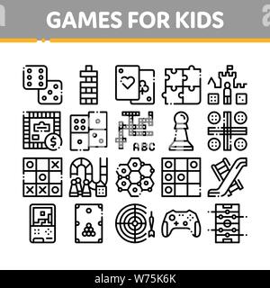 Interactive Kids Games Vector Thin Line Icons Set Stock Vector