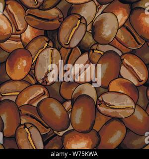 Roasted coffee beans seamless background pattrern illustration Stock Vector