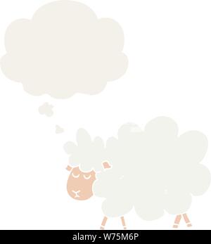 cartoon sheep with thought bubble in retro style Stock Vector