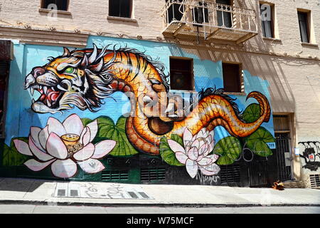 Street Mural in Chinatown district in San Francisco, California, USA Stock Photo