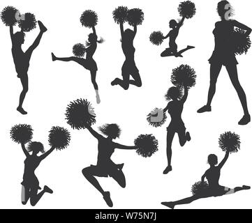 Cheerleader Pom Poms Silhouettes Stock Vector