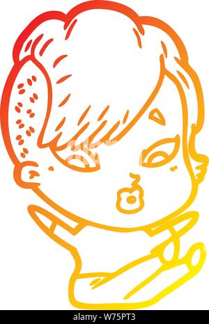 warm gradient line drawing of a cartoon surprised girl falling over Stock Vector