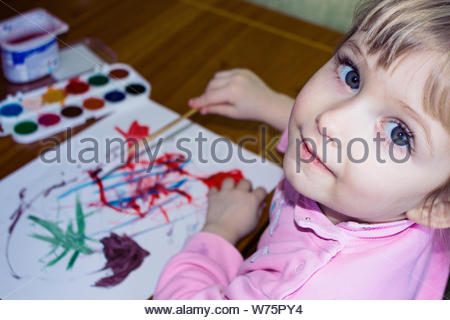 The Cute Child Draws Baby Painting Kids Watercolor Beautiful