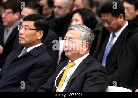 Jiang Dalong, chairman of National Electric Vehicle Sweden (NEVS), attends the off-line ceremony for its first NEVS 9-3 series EV at Tianjin Binhai Hi Stock Photo