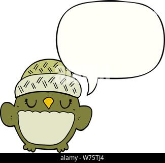 cute cartoon owl in hat with speech bubble Stock Vector