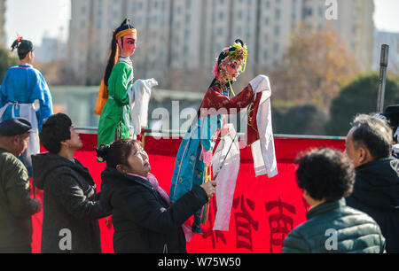 Ruyang Nanzhuang puppet show is performed during the First Intangible ...