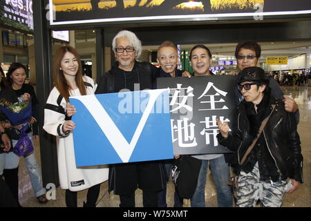 From Left Japanese Actress Noriko Aota Her Singer Songwriter And Actor Husband Koji Tamaki And Other Members Of Japanese Rock Band Anzen Chitai Ar Stock Photo Alamy