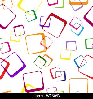 Seamless pattern of multi-colored intersecting squares on transparent background. Modern random colors. Ideal for textiles, packaging, paper printing, Stock Vector