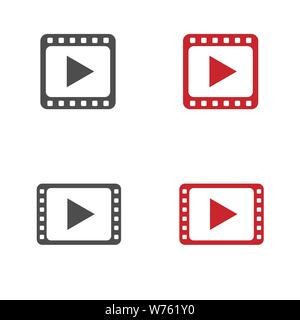 Red Play icon set. Multimedia buttons, Vector Stock Vector