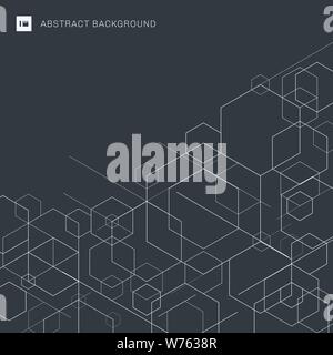 Abstract boxes white lines on gray background. Modern technology digital patterns geometric form. Hexagon geometry structure. Vector illustration Stock Vector