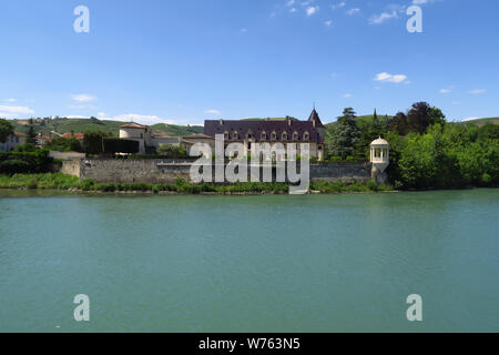 Chateau d'Ampuis on the banks of the River Rhone, France Stock Photo