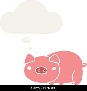 cartoon pig with thought bubble in retro style Stock Vector