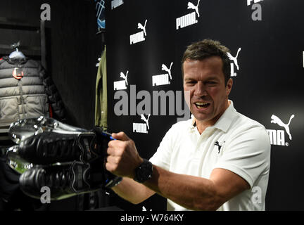 Former German football star Lothar Matthaus attends a promotional event for Puma One Boot in Hong Kong, China, 5 December 2017. Stock Photo