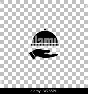 Restaurant cloche in hand. Black flat icon on a transparent background. Pictogram for your project Stock Vector