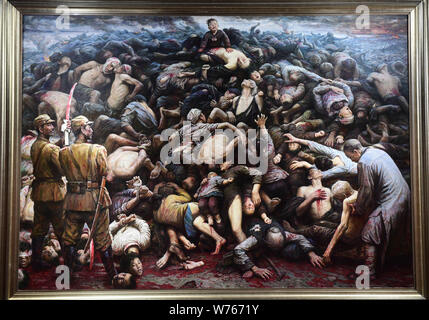 The oil painting 'Nanjing Massacre' by US-based Chinese artist Li Zijian is on display on China's fourth National Memorial Day for Nanjing Massacre Vi Stock Photo